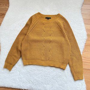 U2B NWOT Women's Cropped Chunky Waffle Knit Sweater, Mustard, Size Large